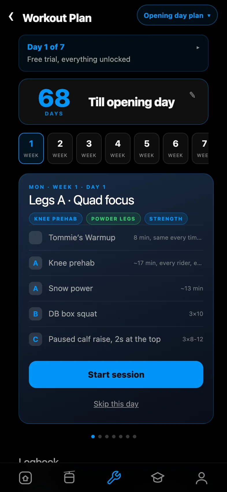 Workout plan: 72 days till opening day, week 1