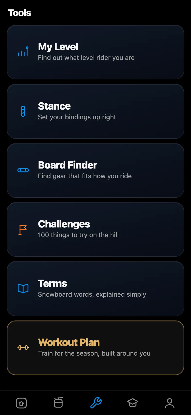 Free tools: rider level, board finder, stance finder and more
